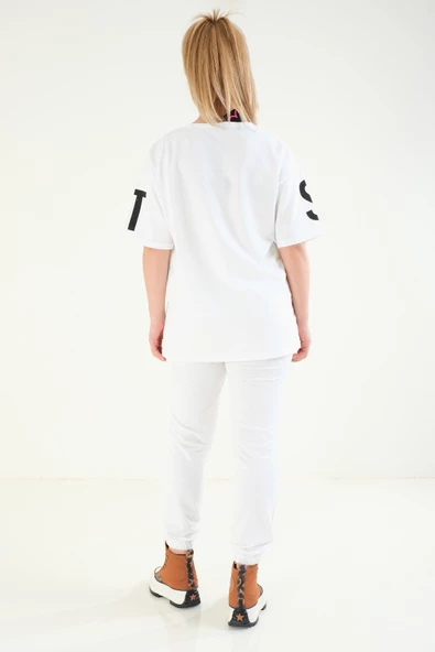 Kadın Baskılı Oversize İkili Takım Ekru - 6
