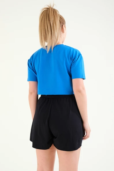 Kadın Crop T-Shirt Saks Mavi - 6