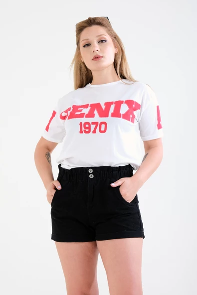 Kadın Yazılı Oversize T-Shirt Beyaz - 2
