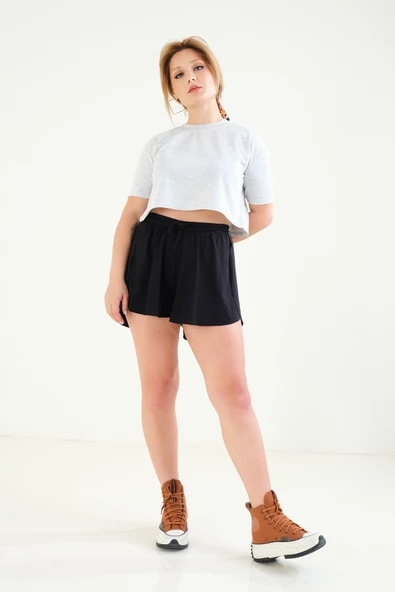 Kadın Crop T-Shirt Gri - 5