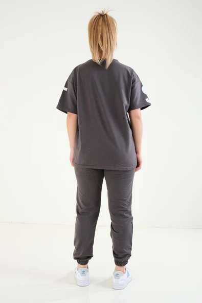 Kadın Baskılı Oversize İkili Takım Antrasit - 6