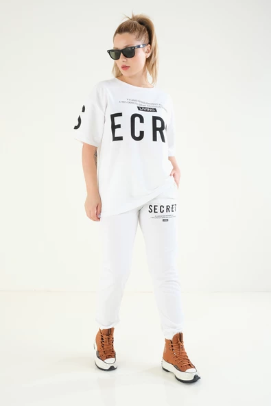 Kadın Baskılı Oversize İkili Takım Ekru - 2