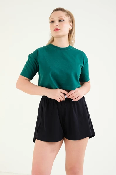 Kadın Crop T-Shirt Yeşil - 4