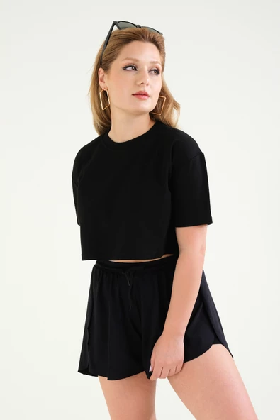 Kadın Crop T-Shirt Siyah