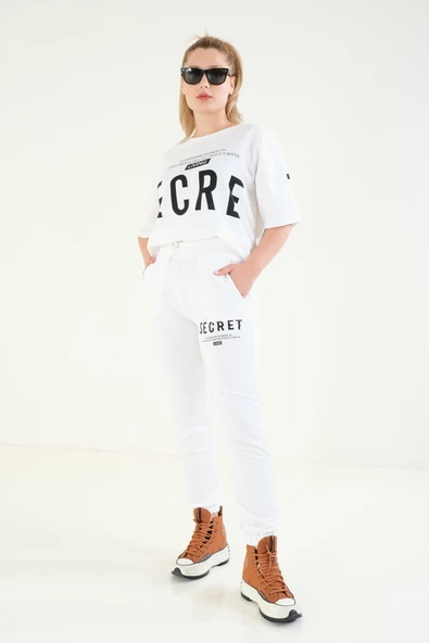 Kadın Baskılı Oversize İkili Takım Ekru - 3