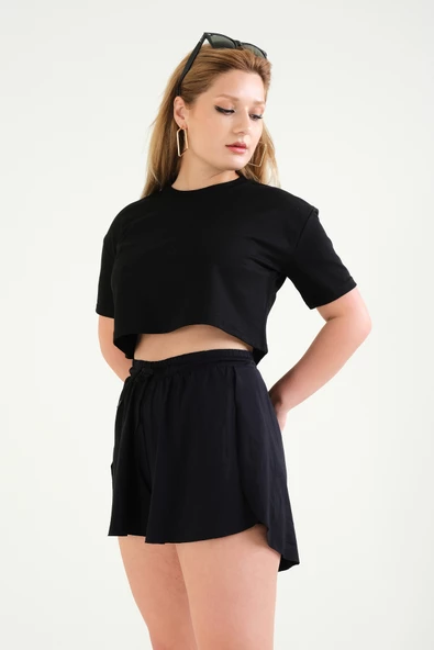 Kadın Crop T-Shirt Siyah - 2