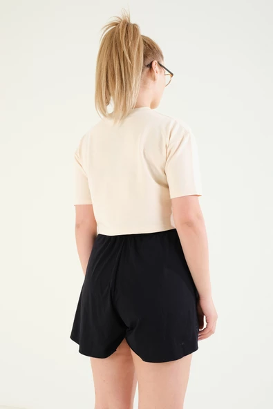 Kadın Crop T-Shirt Bej - 6