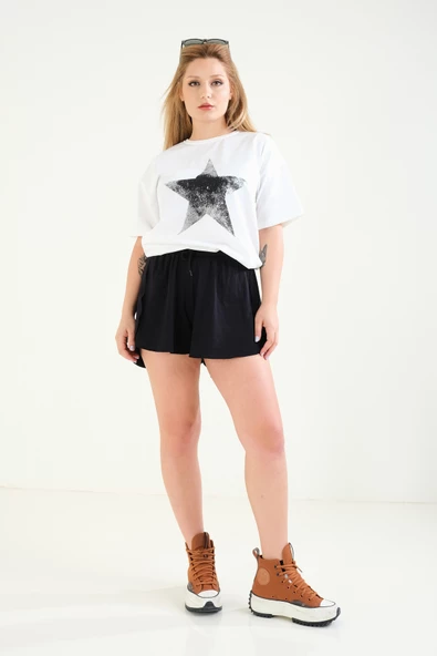 Kadın Baskılı Oversize T-Shirt Ekru - 4