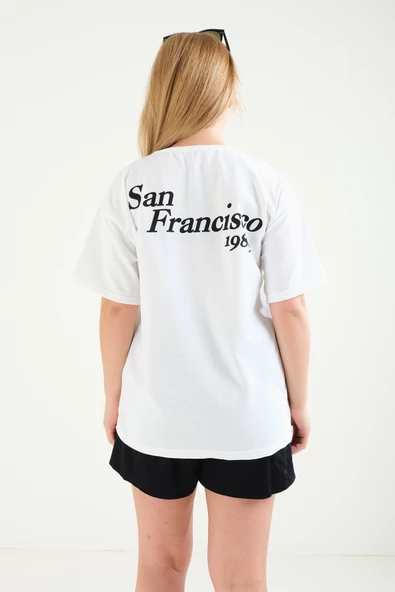 Kadın Baskılı Oversize T-Shirt Ekru - 6