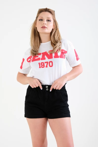 Kadın Yazılı Oversize T-Shirt Beyaz