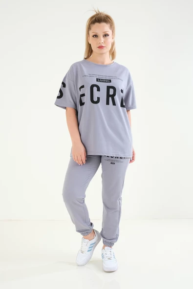 Kadın Baskılı Oversize İkili Takım Gri - 4