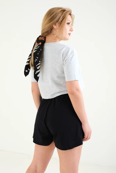 Kadın Crop T-Shirt Gri - 6