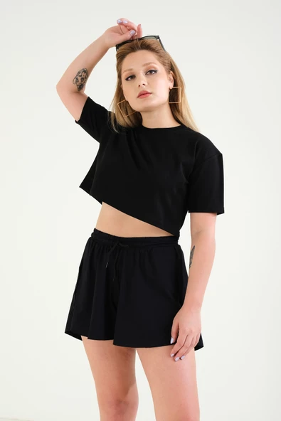 Kadın Crop T-Shirt Siyah - 5