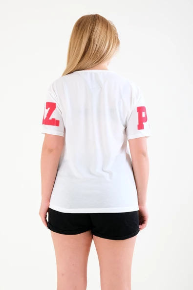 Kadın Yazılı Oversize T-Shirt Beyaz - 5