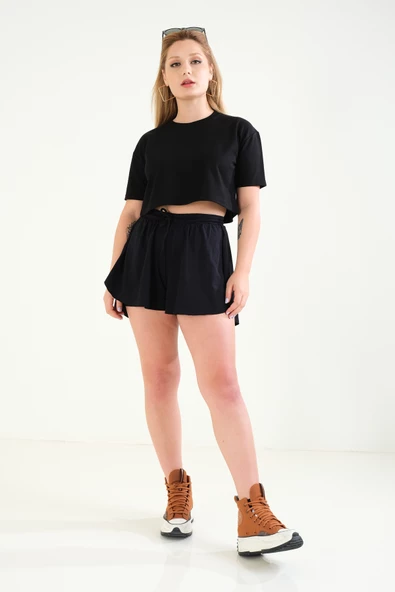 Kadın Crop T-Shirt Siyah - 3