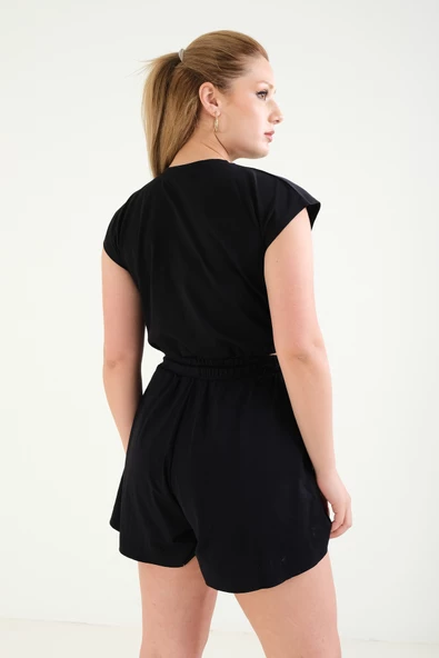 Kadın Bel Lastikli Crop T-Shirt Siyah - 6