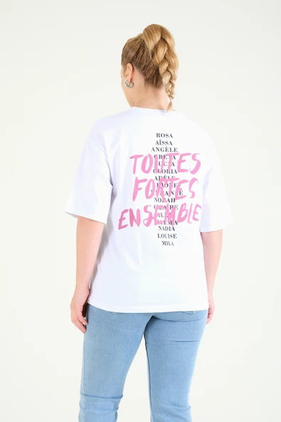 Kadın Baskılı Oversize T-Shirt Beyaz - 4