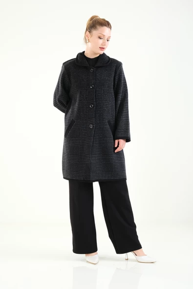 Kadın Çift Cepli Desenli Anne Hırkası Antrasit - 2