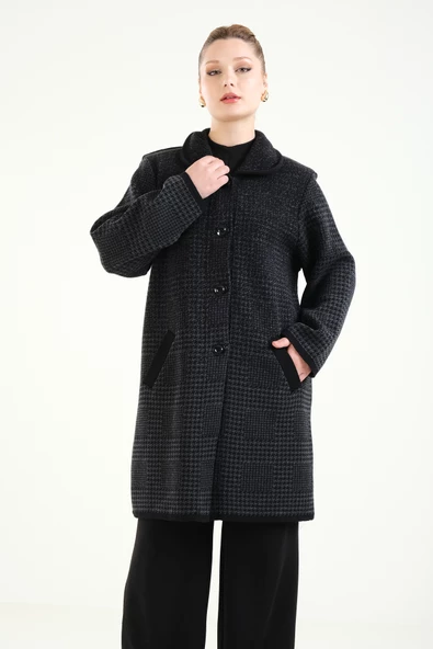 Kadın Çift Cepli Desenli Anne Hırkası Antrasit - 5