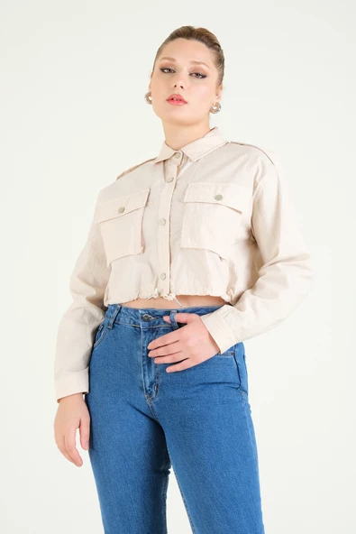 Kadın Paraşüt Crop Mont Taş - 2