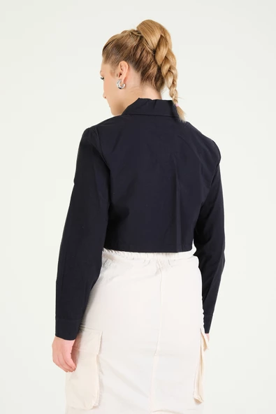 Kadın Paraşüt Crop Mont Siyah - 3