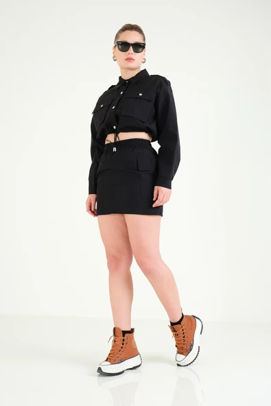 Kadın Paraşüt Crop Mont Siyah - 5