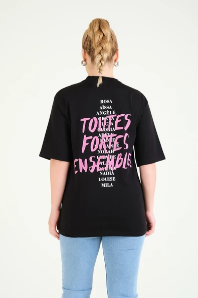 Kadın Baskılı Oversize T-Shirt Siyah - 5