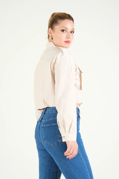 Kadın Paraşüt Crop Mont Taş - 4