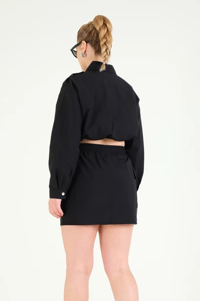 Kadın Paraşüt Mini Etek Siyah - 5