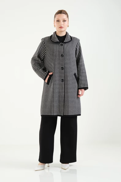 Kadın Çift Cepli Desenli Anne Hırkası Bej - Resim 5