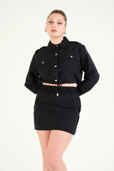 Kadın Paraşüt Mini Etek Siyah - 3