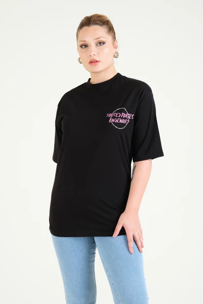 Kadın Baskılı Oversize T-Shirt Siyah - 4