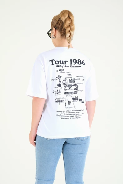 Kadın Baskılı Oversize T-Shirt Beyaz - 5