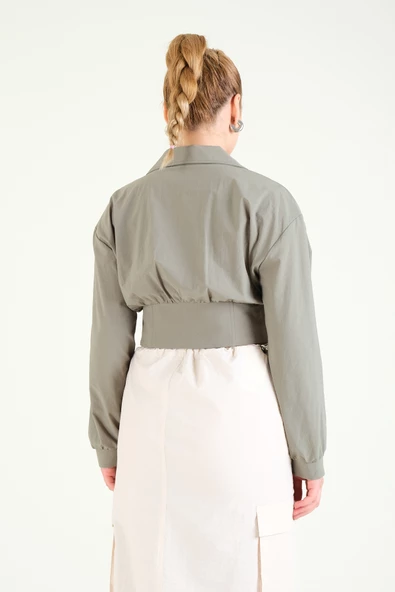 Kadın Paraşüt Crop Mont Haki - 6