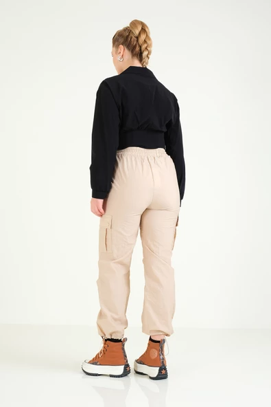 Kadın Kargo Cep Bilek Bağcıklı Paraşüt Pantolon Camel - 3