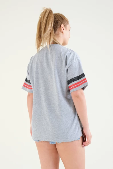 Kadın Baskılı Oversize T-Shirt Gri - 6