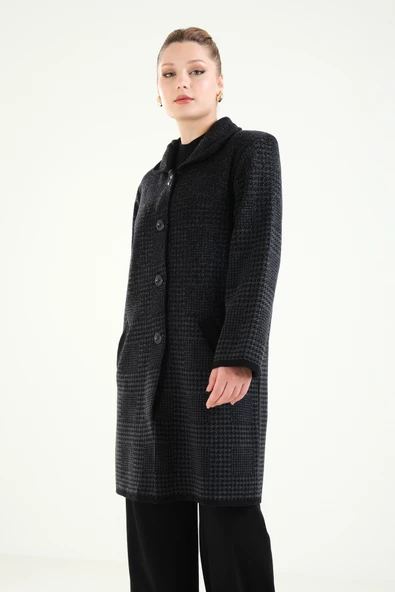 Kadın Çift Cepli Desenli Anne Hırkası Antrasit - 6