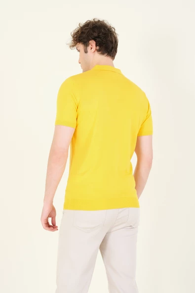 Erkek Çıtçıtlı Desenli Polo Yaka Merserize T-Shirt Sarı - 4