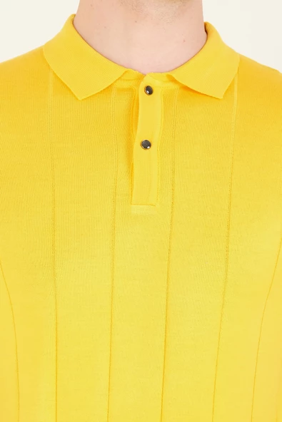 Erkek Çizgili Polo Yaka Merserize T-Shirt Sarı - 6