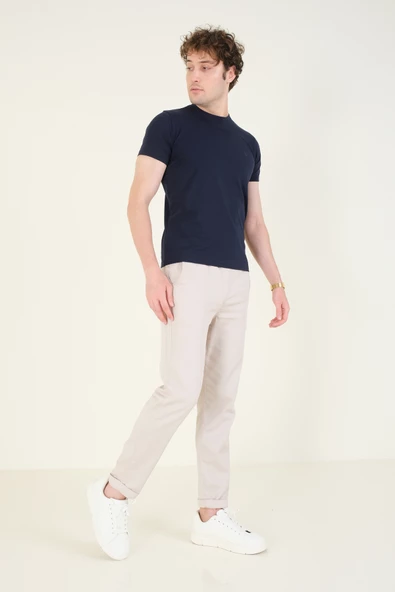Erkek Sıfır Yaka Basic T-Shirt Lacivert - 5