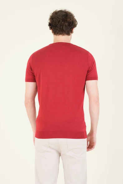 Erkek  Sıfır Yaka Merserize T-Shirt Bordo - 6