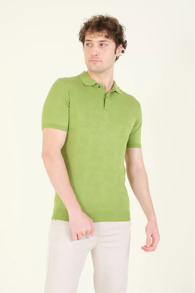Erkek Çıtçıtlı Desenli Polo Yaka Merserize T-Shirt Yeşil