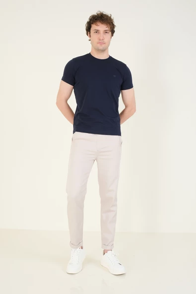 Erkek Sıfır Yaka Basic T-Shirt Lacivert - 4