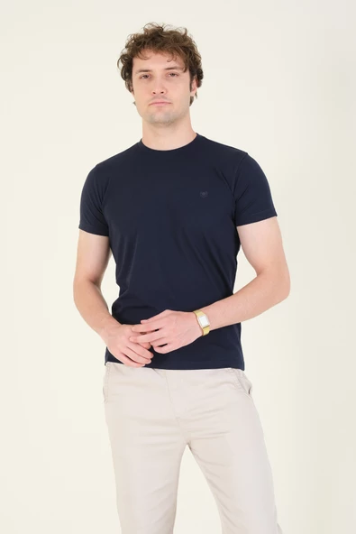 Erkek Sıfır Yaka Basic T-Shirt Lacivert - 2
