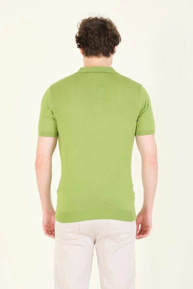 Erkek Çıtçıtlı Desenli Polo Yaka Merserize T-Shirt Yeşil - Resim 5