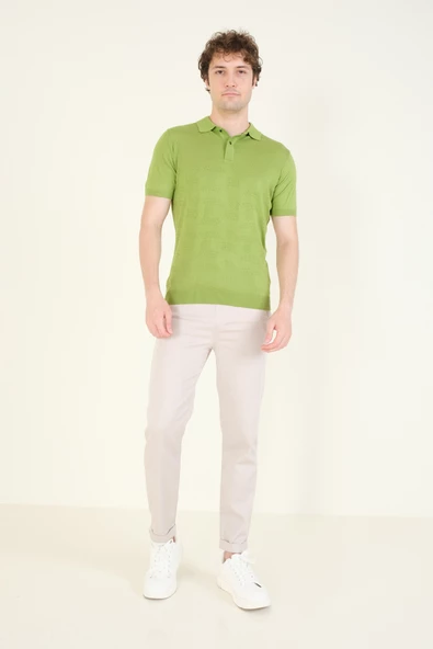 Erkek Çıtçıtlı Desenli Polo Yaka Merserize T-Shirt Yeşil - Resim 3