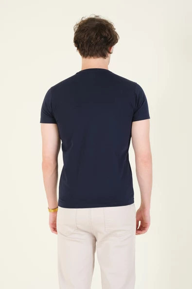 Erkek Sıfır Yaka Basic T-Shirt Lacivert - 6