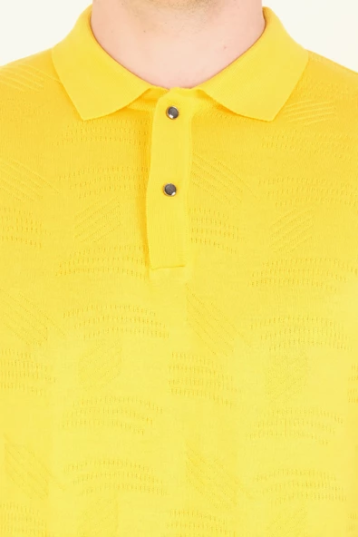 Erkek Çıtçıtlı Desenli Polo Yaka Merserize T-Shirt Sarı - 6