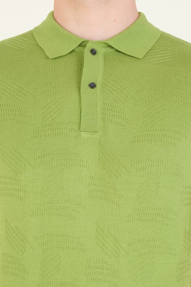 Erkek Çıtçıtlı Desenli Polo Yaka Merserize T-Shirt Yeşil - Resim 6