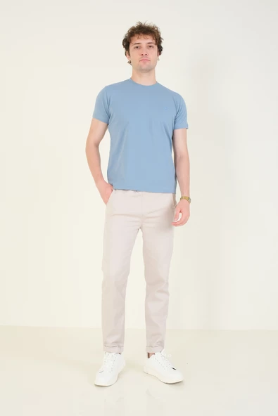 Erkek Sıfır Yaka Basic T-Shirt Mavi - Resim 4